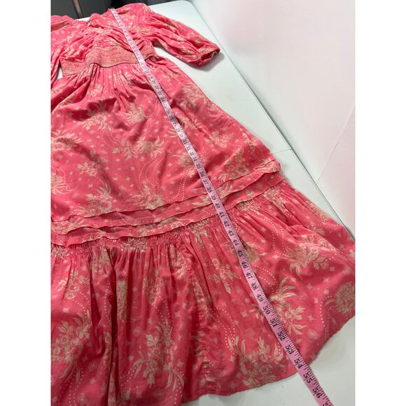 Free People Dress Maxi Golden Hour Smocked Bodice Cotton Pink XS Boho - Picture 12 of 12